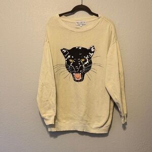 Wildfox Cream Sweatshirt with Black Panther Face Graphic